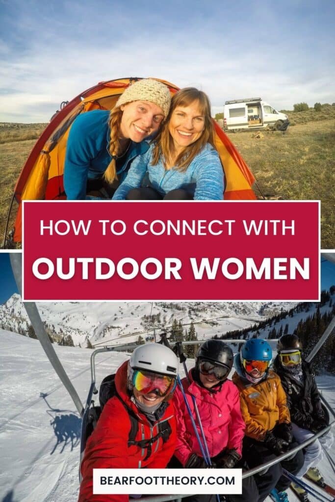 Alaina Hermiston smiling with other women with text that says "How to Connect with Outdoor Women"