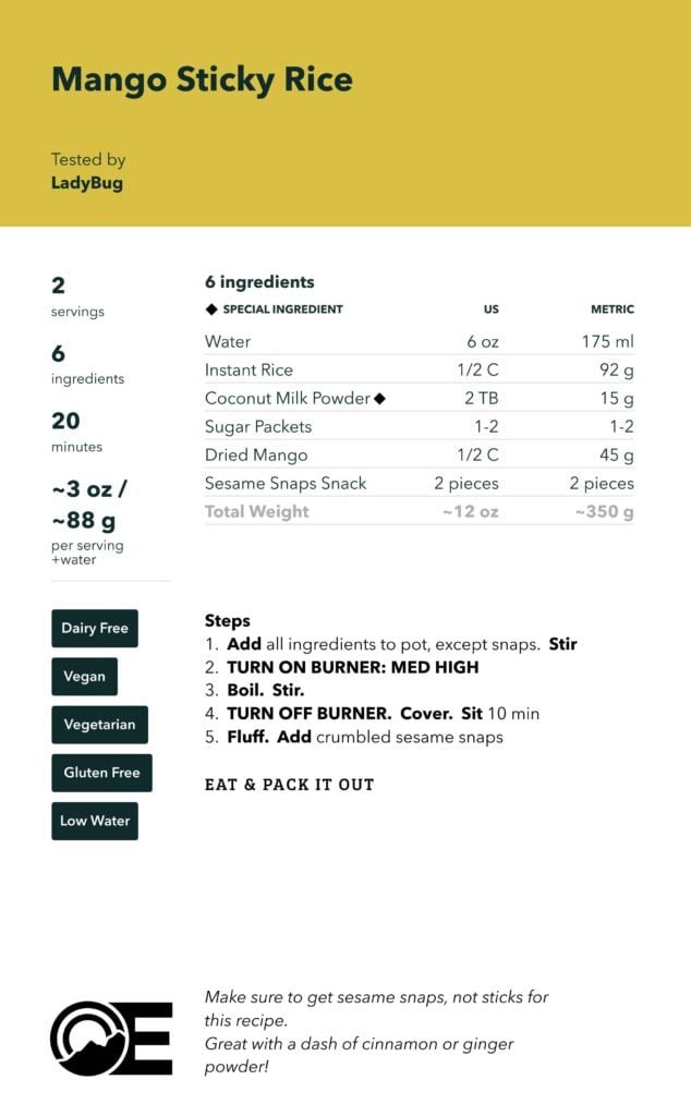 Mango sticky rice recipe card