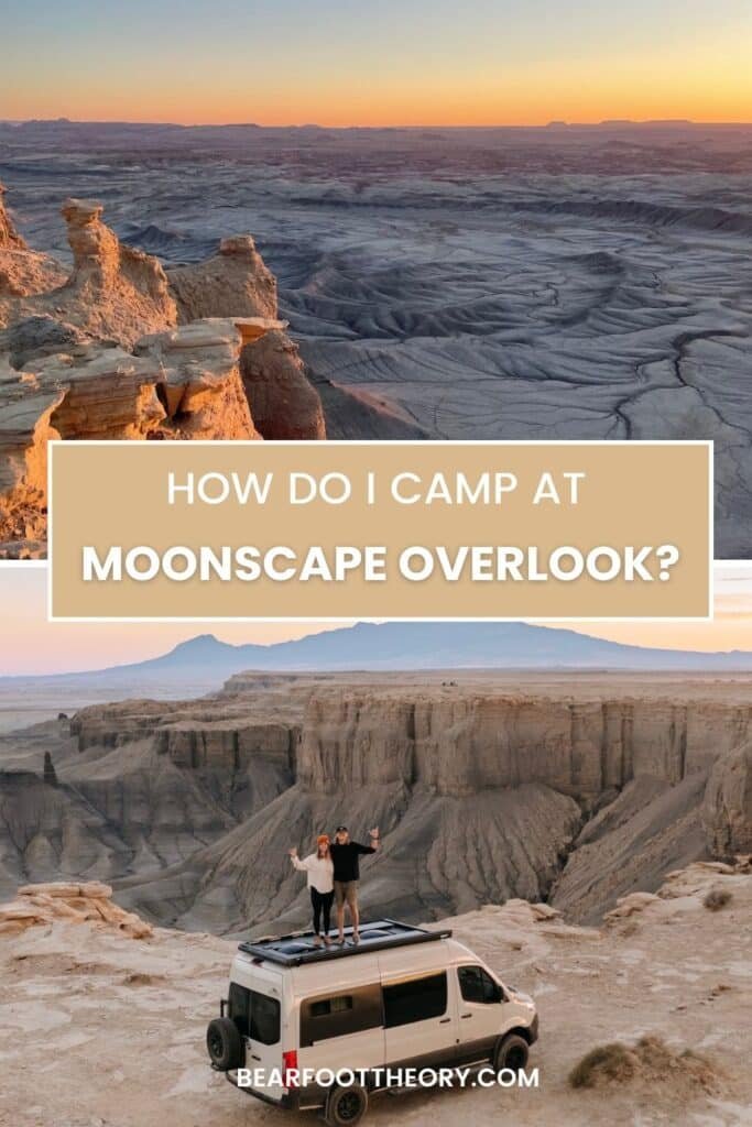 Pinterest image with photos of Moonscape Overlook in Utah and a couple standing on a Sprinter van at the overlook